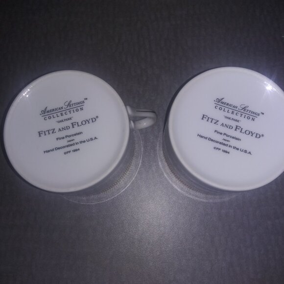 Fitz and Floyd Porcelain Plate and Mug Set Oak Park White Gold Trimmed Lot of 12 - Picture 14 of 16